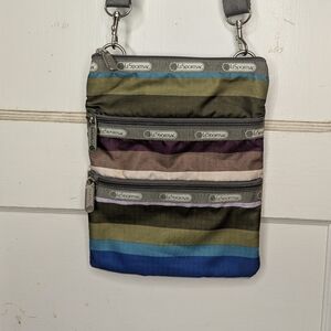 Le Sportsac Madison Multicolor Stripe 3 Zip Small Crossbody Bag